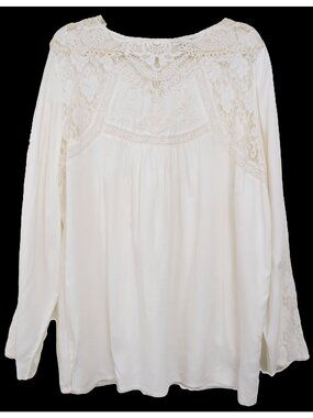 Anthology Women's PLUS 18 Ivory Cotton Lace‎ Detail Blouse Prairie Boho Romantic